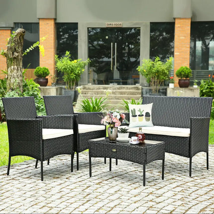 4 Pcs Patio Rattan Cushioned Sofa Furniture Set-White - White - Patio Conversation Sets