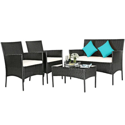 4 Pcs Patio Rattan Cushioned Sofa Furniture Set-White - White - Patio Conversation Sets