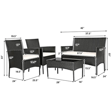 4 Pcs Patio Rattan Cushioned Sofa Furniture Set-White - White - Patio Conversation Sets