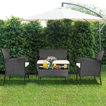 4 Pcs Patio Rattan Cushioned Sofa Furniture Set-White - White - Patio Conversation Sets