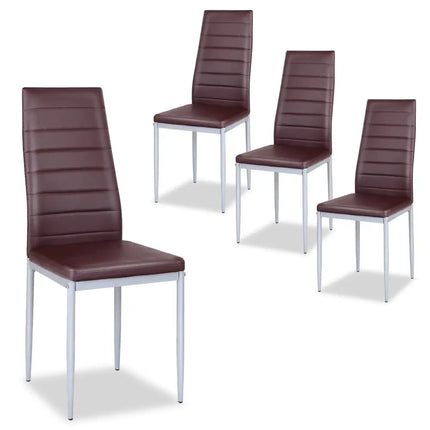 4 pcs PVC Leather Dining Side Chairs Elegant Design -Coffee - Brown - Dining Chairs