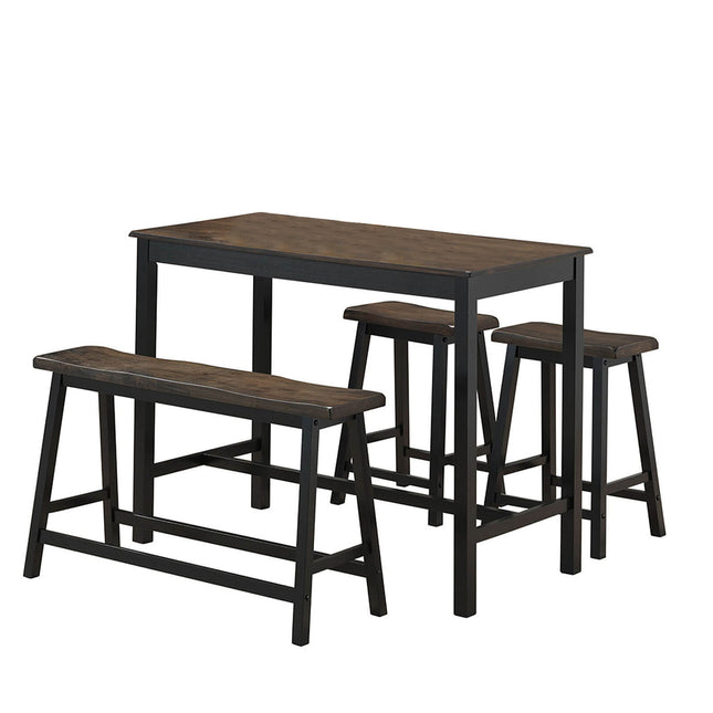 4 pcs Solid Wood Counter Height Dining Table Set-Coffee - Coffee - Dining Room Sets