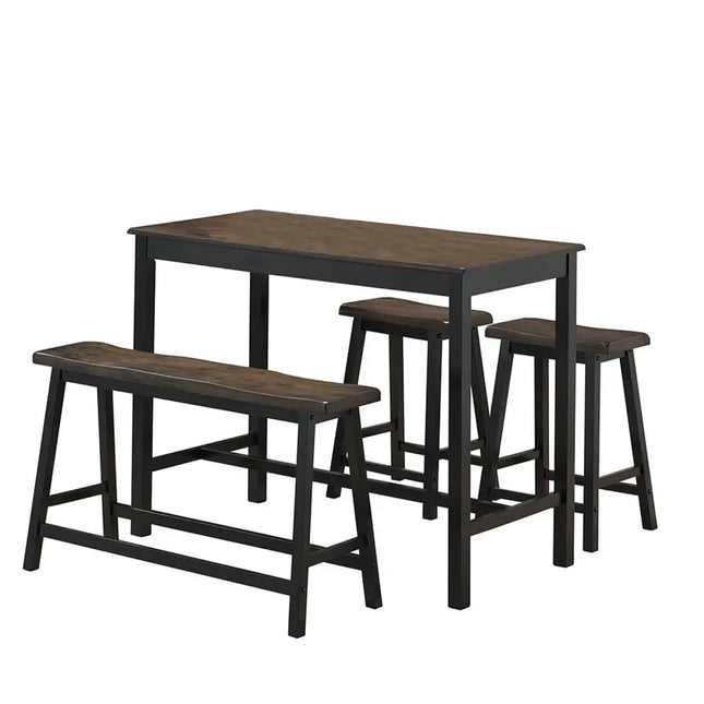 4 pcs Solid Wood Counter Height Dining Table Set-Coffee - Coffee - Dining Room Sets