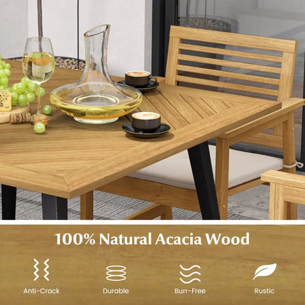 4-Person Acacia Wood Outdoor Dining Table for Garden Poolside and Backyard - Patio Dining Tables