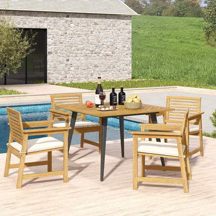 4-Person Acacia Wood Outdoor Dining Table for Garden Poolside and Backyard - Patio Dining Tables