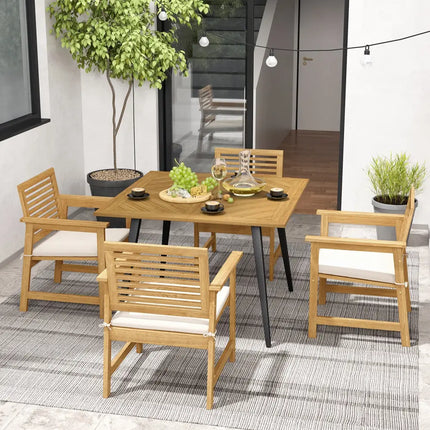 4-Person Acacia Wood Outdoor Dining Table for Garden Poolside and Backyard - Patio Dining Tables