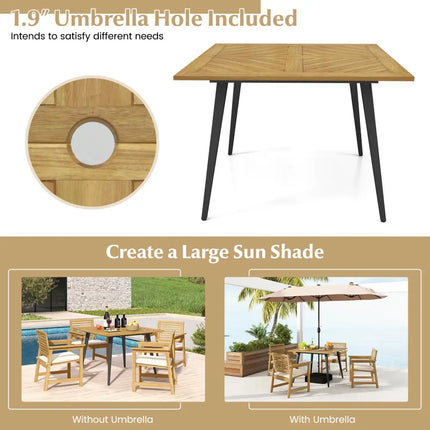 4-Person Acacia Wood Outdoor Dining Table for Garden Poolside and Backyard - Patio Dining Tables