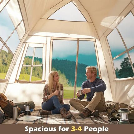 4 Person Camping Tent Portable Automatic Easy Setup with Rainfly and 2 Doors - Beige - Tents
