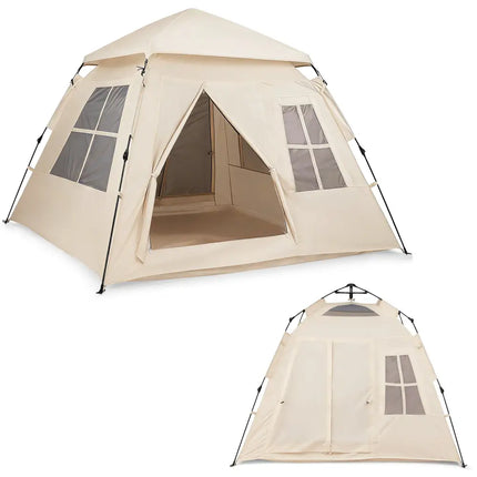 4 Person Camping Tent Portable Automatic Easy Setup with Rainfly and 2 Doors - Beige - Tents