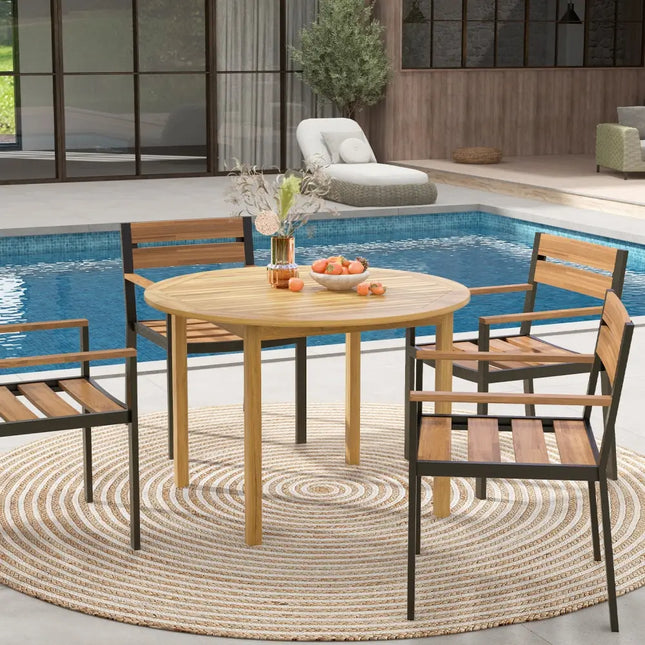 4-Person Large Round Outdoor Dining Table - Natural - Patio Dining Tables