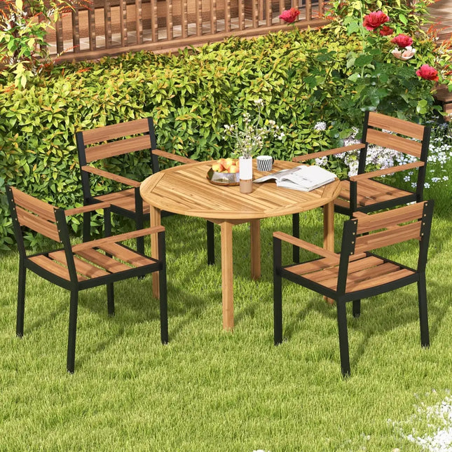 4-Person Large Round Outdoor Dining Table - Natural - Patio Dining Tables