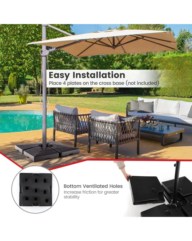 4-Piece 20L Cantilever Offset Patio Umbrella Base - Black - Outdoor Umbrella Bases