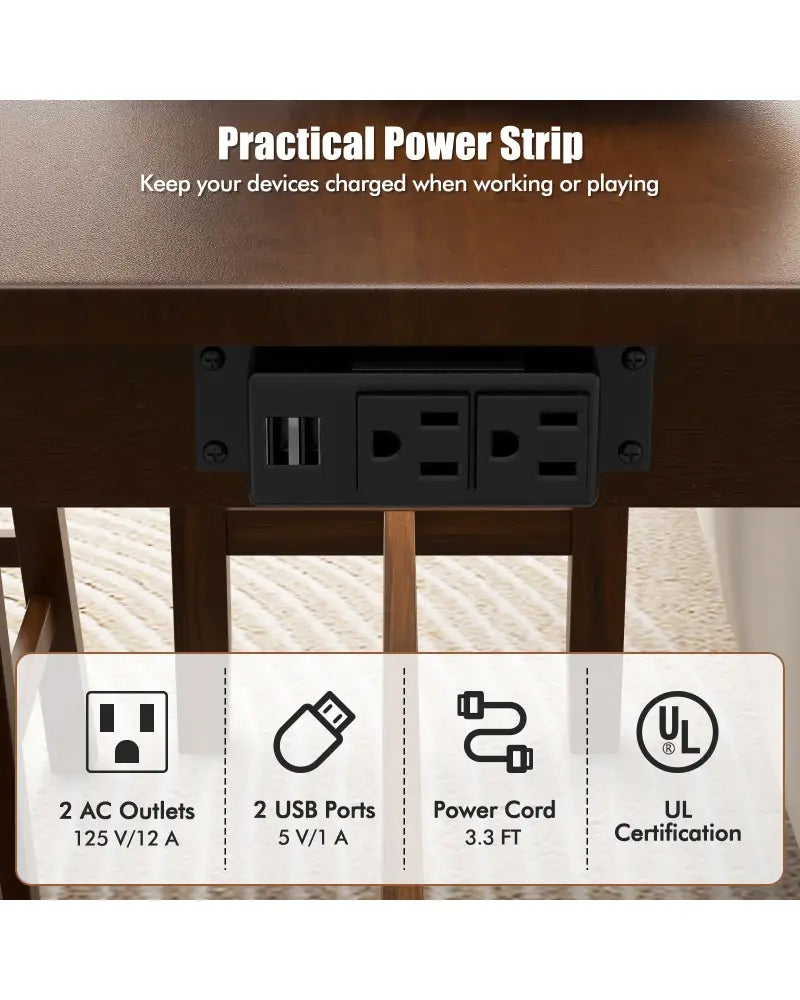 4-Piece Bar Table Set Counter-Height Table and 3 PVC Leather Upholstered Bar Stools-Brown - Brown - Dining Room Sets