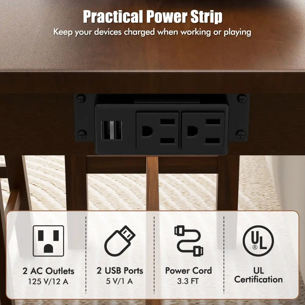 4-Piece Bar Table Set Counter-Height Table and 3 PVC Leather Upholstered Bar Stools-Brown - Brown - Dining Room Sets