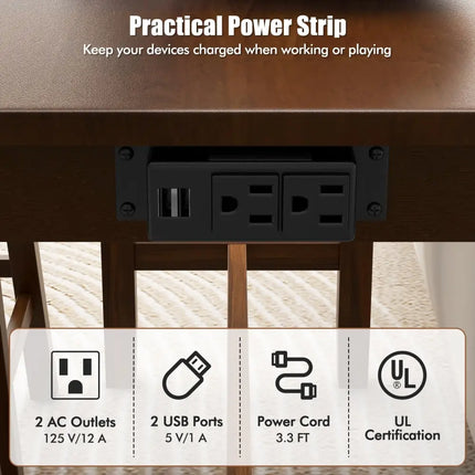 4-Piece Bar Table Set Counter-Height Table and 3 PVC Leather Upholstered Bar Stools-Brown Costway