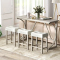 4-Piece Bar Table Set with Power Outlet and Upholstered Saddle Seat Stools-Grey and Beige - Beige & Gray - Dining Room