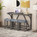 4-Piece Bar Table Set with Power Outlet and Upholstered Saddle Seat Stools-Black - Black - Dining Room Sets