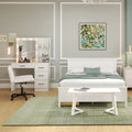4-Piece Bedroom Furniture Set with Twin Size Bed Frame Entryway Bench Vanity Desk and Jewelry Armoire - Bedroom