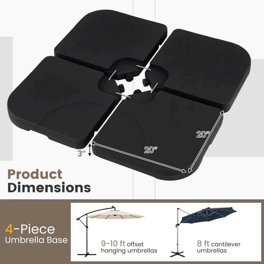 4-Piece Cantilever Offset Base 164 LBS Heavy-Duty Square with U-Locking Pins-Black - Black - Outdoor Umbrella Bases