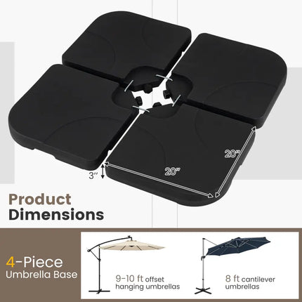 4-Piece Cantilever Offset Base 164 LBS Heavy-Duty Square with U-Locking Pins-Black - Black - Outdoor Umbrella Bases