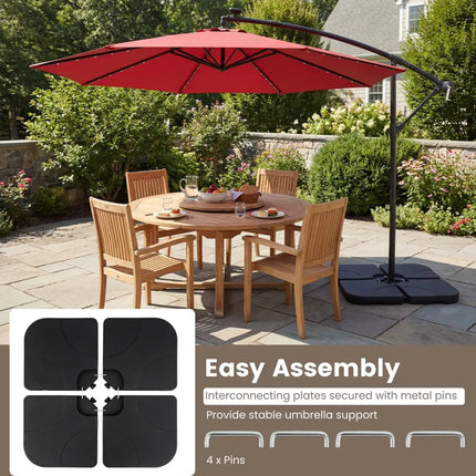 4-Piece Cantilever Offset Base 164 LBS Heavy-Duty Square with U-Locking Pins-Black - Black - Outdoor Umbrella Bases