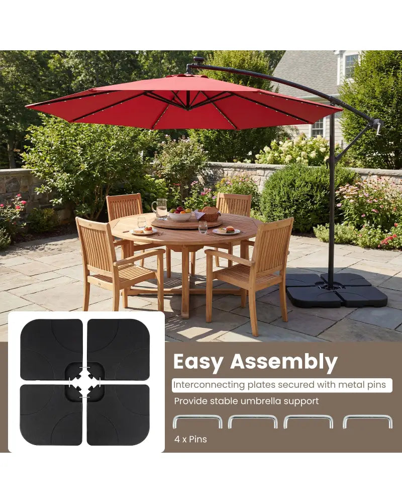 4-Piece Cantilever Offset Base 164 LBS Heavy-Duty Square with U-Locking Pins-Black - Black - Outdoor Umbrella Bases