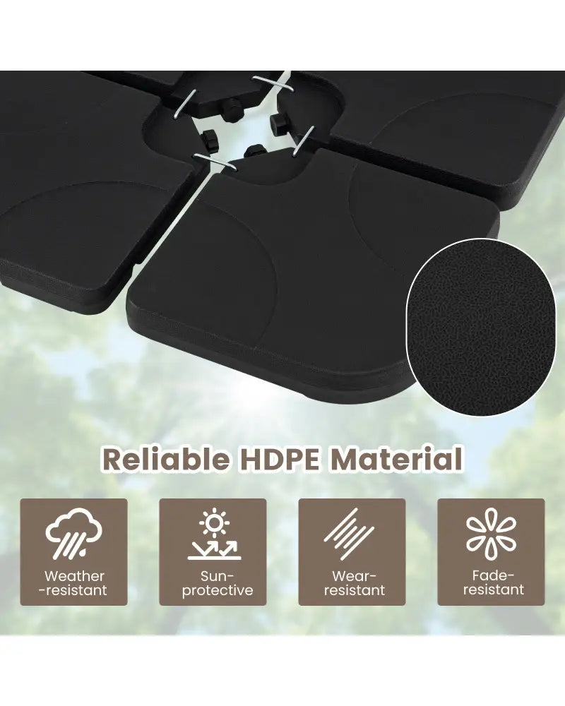 4-Piece Cantilever Offset Base 164 LBS Heavy-Duty Square with U-Locking Pins-Black - Black - Outdoor Umbrella Bases