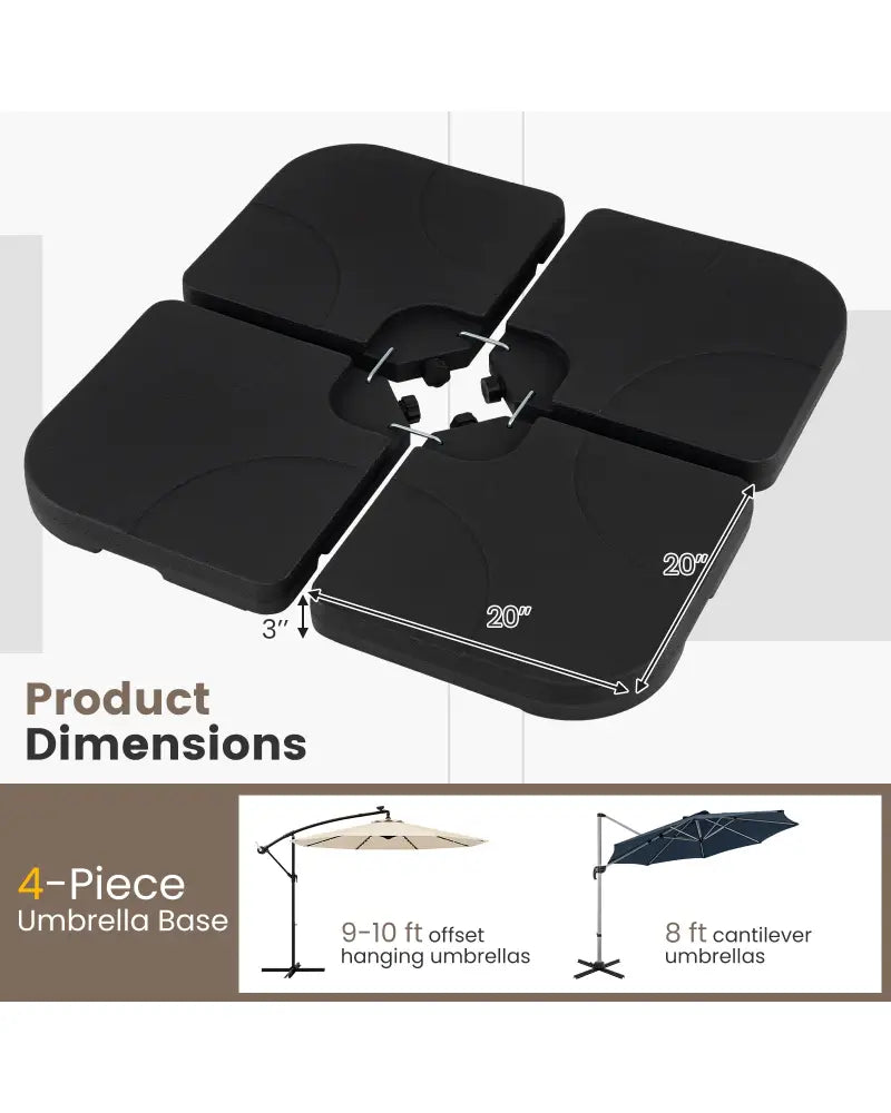 4-Piece Cantilever Offset Base 164 LBS Heavy-Duty Square with U-Locking Pins-Black - Black - Outdoor Umbrella Bases