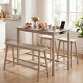 4-Piece Counter Height Dining Table Set with Power Outlet Solid Rubber Wood Kitchen Table-Light Gray - Light Gray