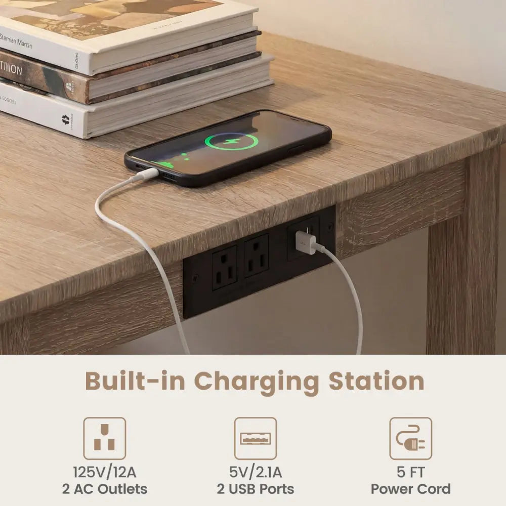 4-Piece Counter Height Dining Table Set with Power Outlet Solid Rubber Wood Kitchen Table-Light Gray - Light Gray