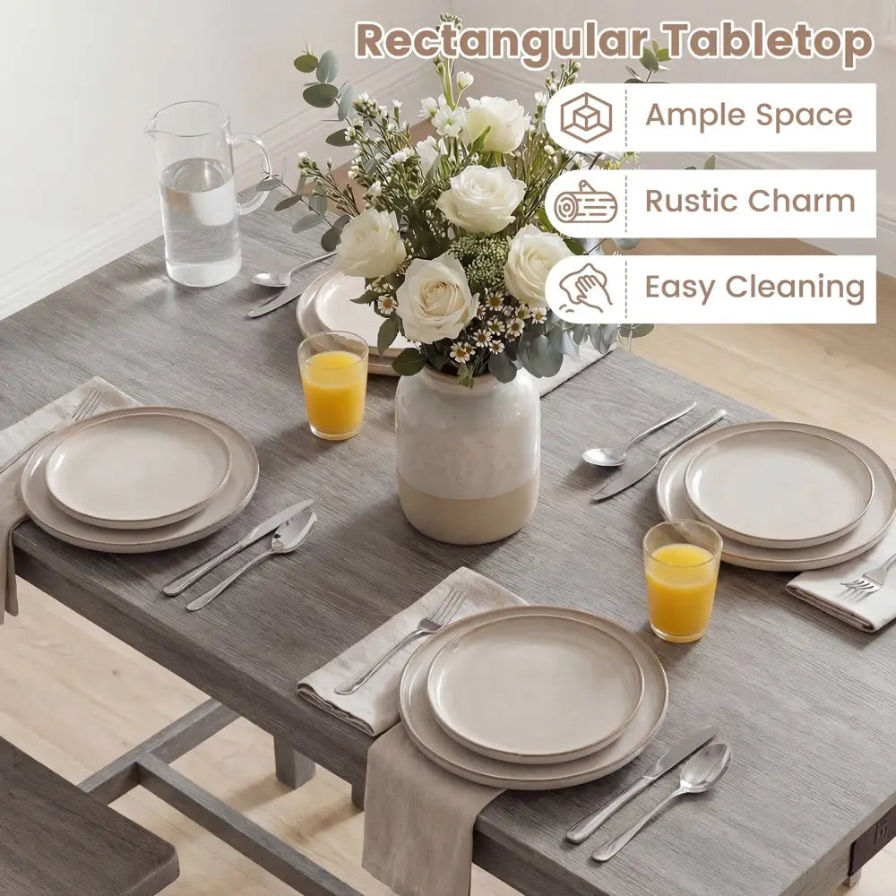 4-Piece Counter Height Dining Table Set with Power Outlet Solid Rubber Wood Kitchen Table-Gray - Gray - Dining Room Sets