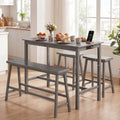 4-Piece Counter Height Dining Table Set with Power Outlet Solid Rubber Wood Kitchen Table-Gray - Gray - Dining Room Sets
