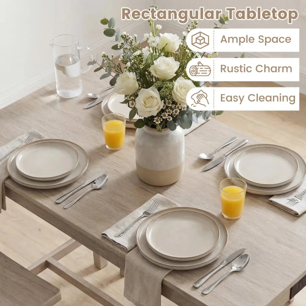 4-Piece Counter Height Dining Table Set with Power Outlet Solid Rubber Wood Kitchen Table-Light Gray - Light Gray