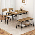 4 Piece Dining Table Set for 4 Metal Frame with Bench and 2 Chairs-Brown - Brown - Dining Room Sets