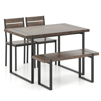 4-Piece Dining Table Set for 4 with 1 Bench and 2 Chairs-Gray Costway
