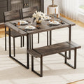 4-Piece Dining Table Set for 4 with 1 Bench and 2 Chairs-Gray - Black & Gray - Dining Room Sets