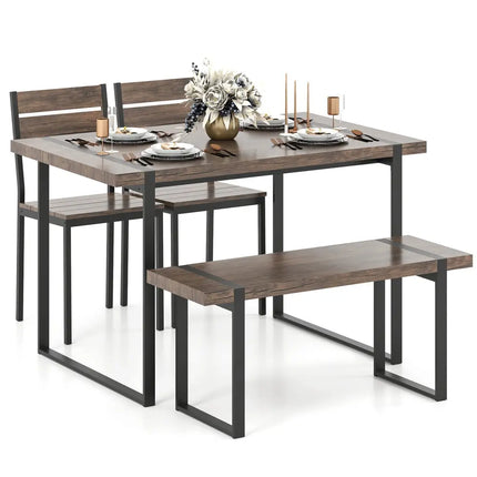 4-Piece Dining Table Set for 4 with 1 Bench and 2 Chairs-Gray Costway