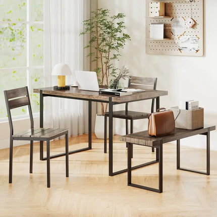 4-Piece Dining Table Set for 4 with 1 Bench and 2 Chairs-Gray Costway