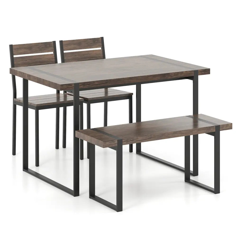 4-Piece Dining Table Set for 4 with 1 Bench and 2 Chairs-Gray - Black & Gray - Dining Room Sets