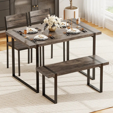 4-Piece Dining Table Set for 4 with 1 Bench and 2 Chairs-Gray Costway