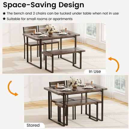 4-Piece Dining Table Set for 4 with 1 Bench and 2 Chairs-Gray Costway