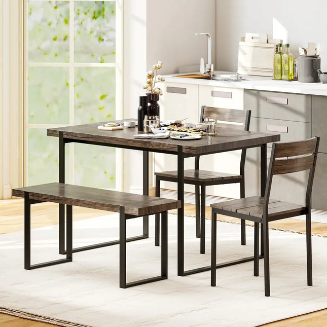 4-Piece Dining Table Set for 4 with 1 Bench and 2 Chairs-Gray Costway