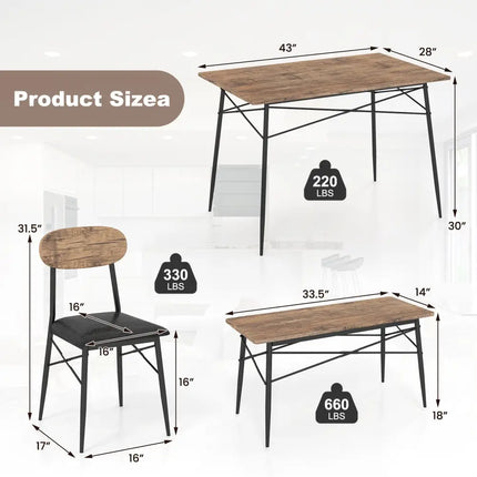 4 Piece Dining Table Set with Bench and 2 Chairs-Brown Costway