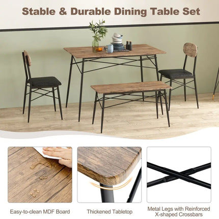 4 Piece Dining Table Set with Bench and 2 Chairs-Brown Costway
