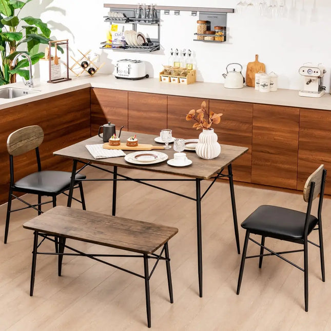 4 Piece Dining Table Set with Bench and 2 Chairs-Brown Costway