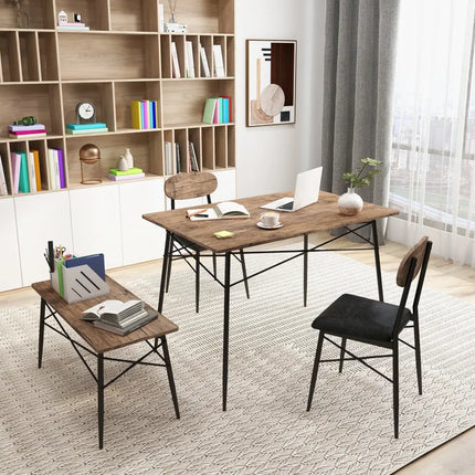 4 Piece Dining Table Set with Bench and 2 Chairs-Brown Costway