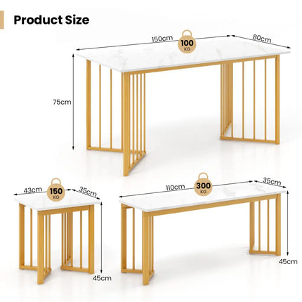 4 Piece Dining Table Set with Bench and 2 Stools-White Costway