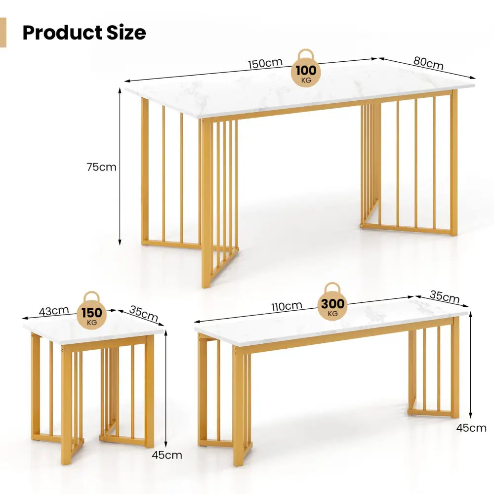 4 Piece Dining Table Set with Bench and 2 Stools-White - White - Dining Room Sets