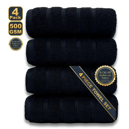 4‑Piece Egyptian Cotton Bath Towel Set – White & Grey, Soft, Highly Absorbent, Quick‑Dry, Luxury Home & Hotel Towels (70×140 cm) - Oasis Home Essentials