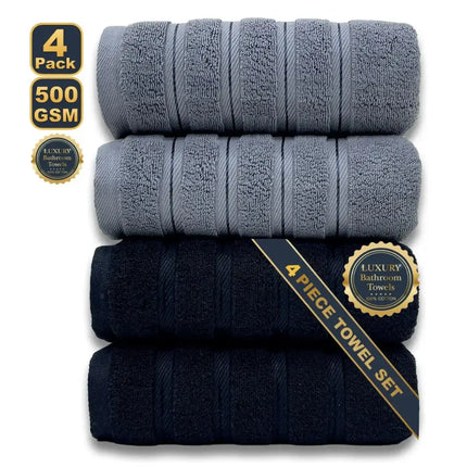 4‑Piece Egyptian Cotton Bath Towel Set – White & Grey, Soft, Highly Absorbent, Quick‑Dry, Luxury Home & Hotel Towels (70×140 cm) - Oasis Home Essentials